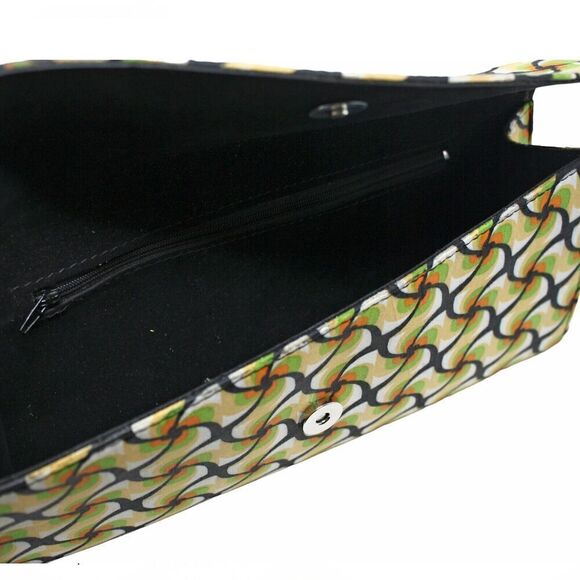 Vintage Clutch Purse Hand Bag w Mod Black Green Gold Swirl Print 12x6" - Hey Viv - Picture 5 of 6